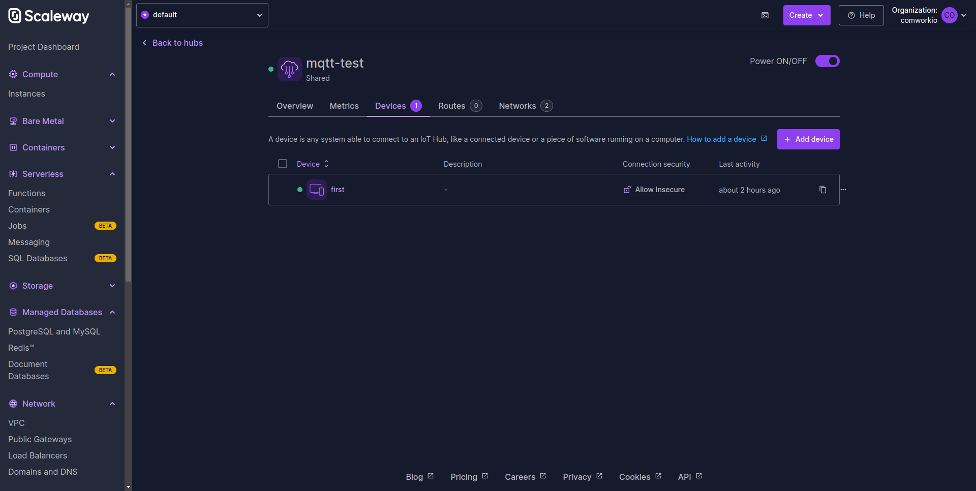 scaleway iot hub devices