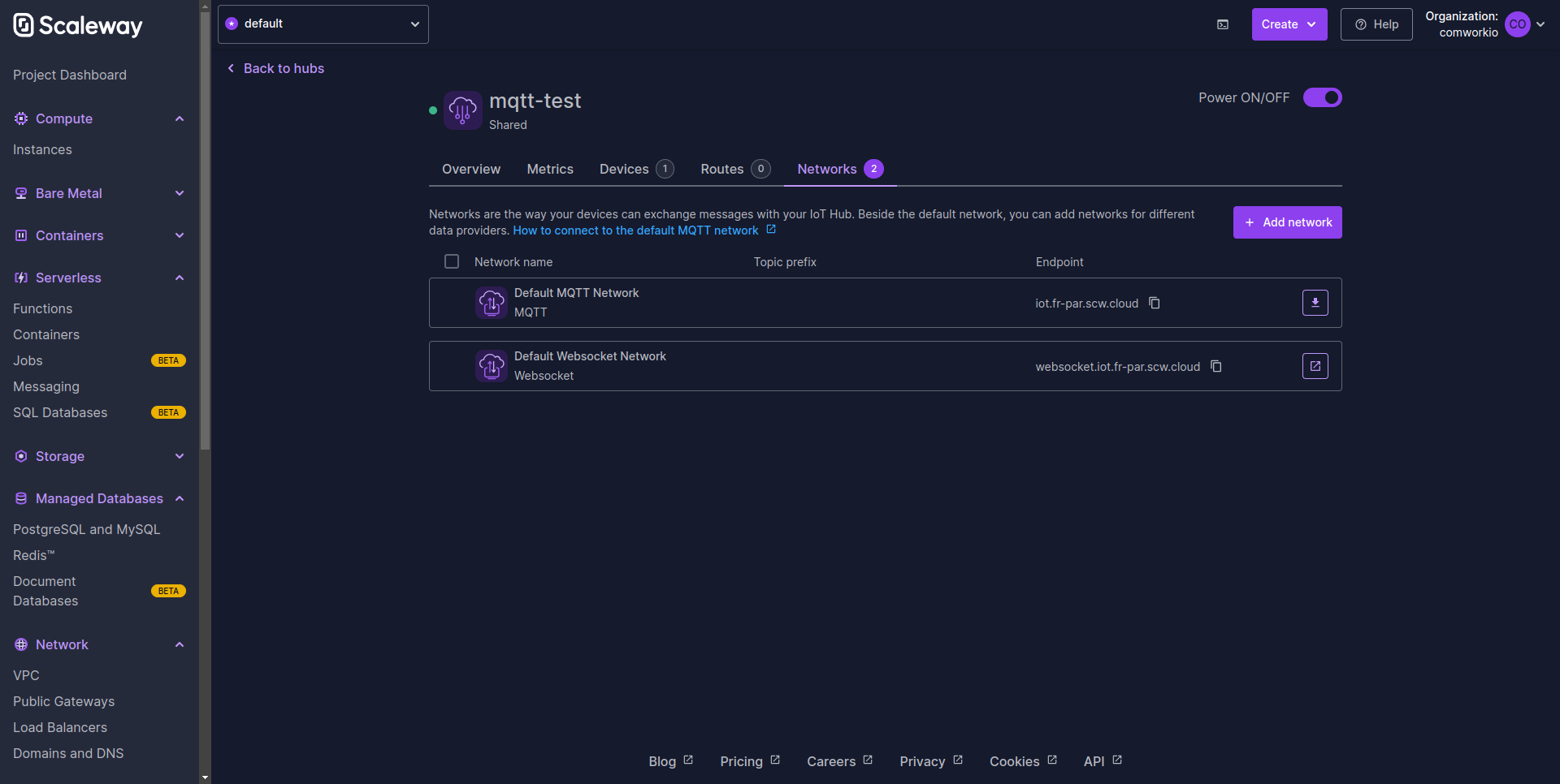 scaleway iot hub networks